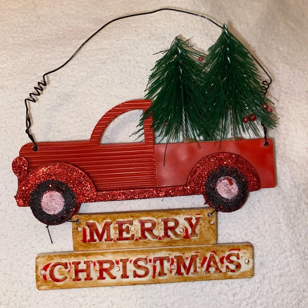 Red Christmas Truck Ornament Set vintage red truck door hanger